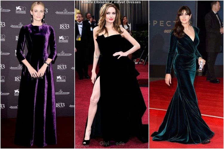 Kadife elbise giyen ünlüler - celebrities wearing velvet dresses