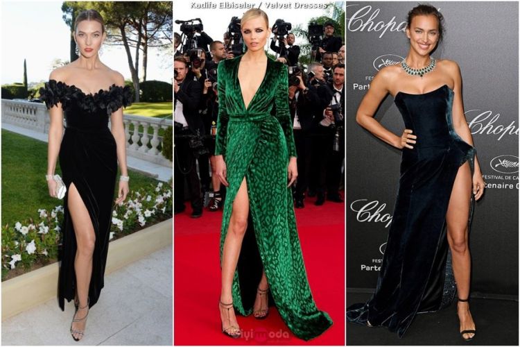 Kadife elbise giyen modeller - celebrities wearing velvet models