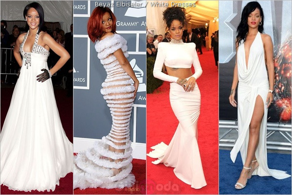 Rihanna beyaz elbiseleriyle kırmızı halıda