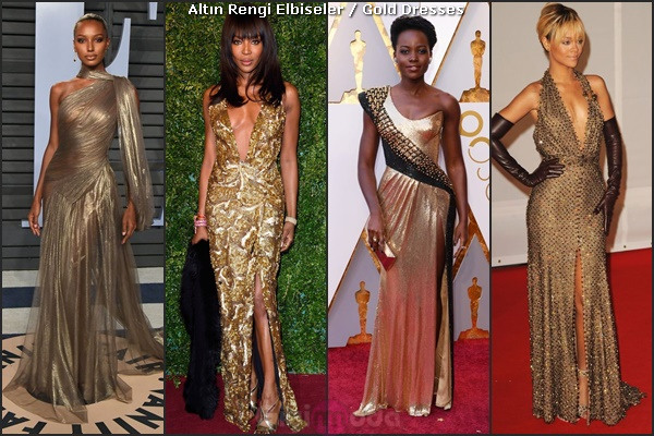 siyahi ünlülerin gold elbiseleri