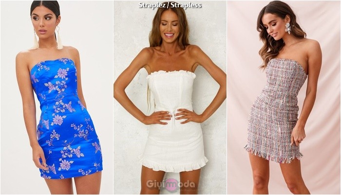 Straplez kısa elbise modelleri / Strapless short dresses